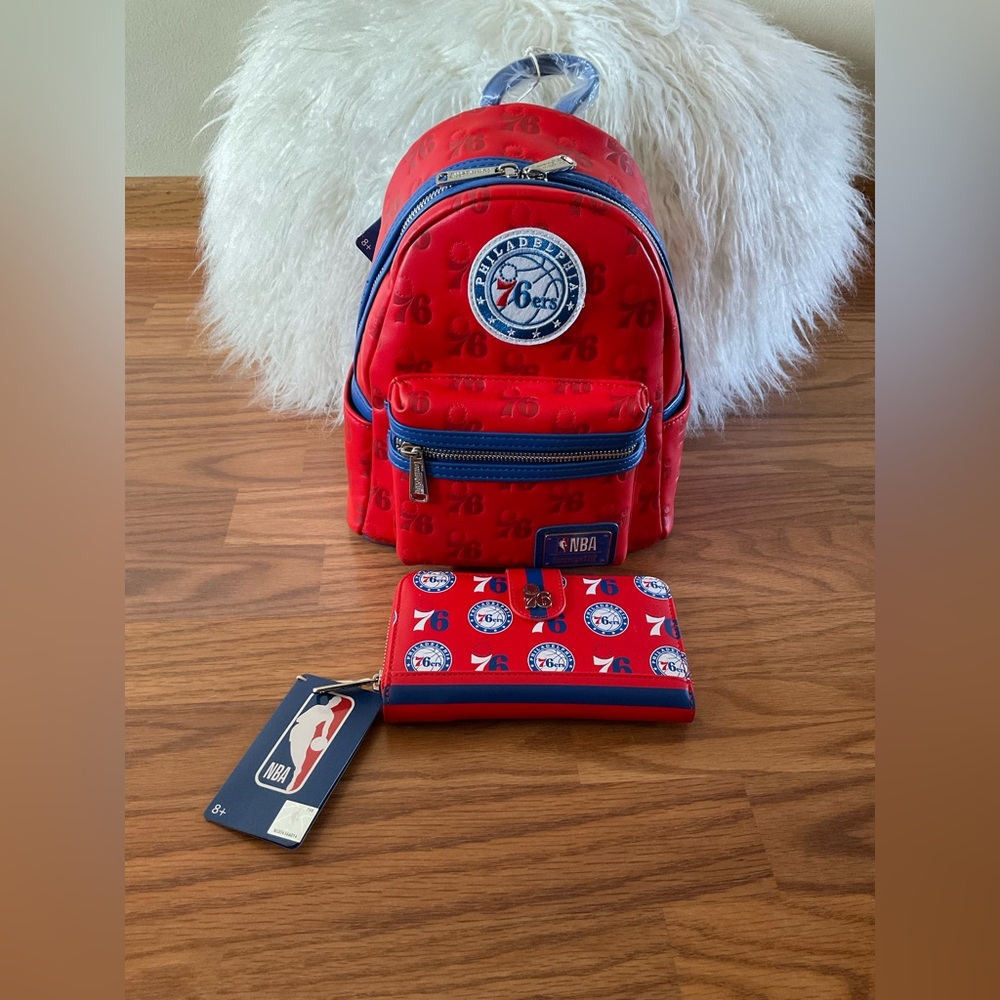 NBA Loungefly Philadelphia 76ers Basketball Mini Backpack & Wallet Set NWT